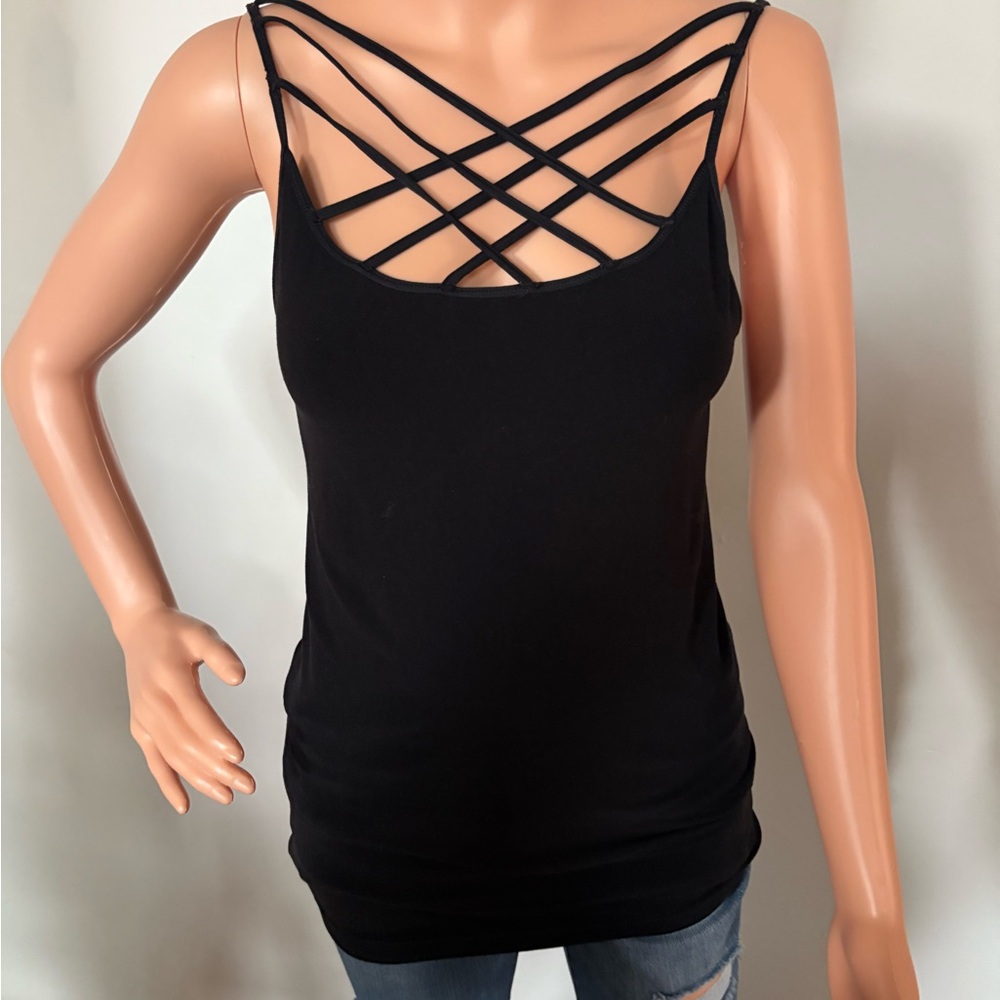 Black Sleeveless Cut Out Tank Top
